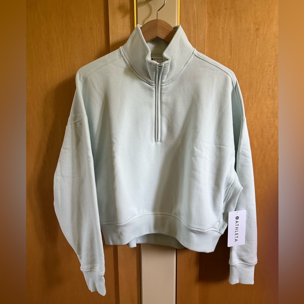 Athleta Forever Fleece 1/2 Zip High Hip Sweatshirt, Glacier, Large, New, NWT! - Picture 5 of 12